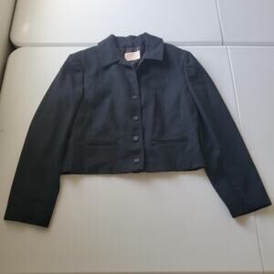 Vintage Pendleton Blazer Womens Medium Black Wool Cropped Suit Jacket Made USA